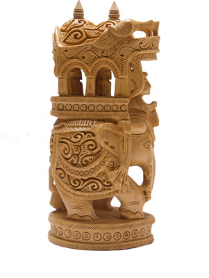 

VAlMONT Hand Carved Wooden Elephant Decorative Showpiece - 20.32 cm(Wooden, Brown)