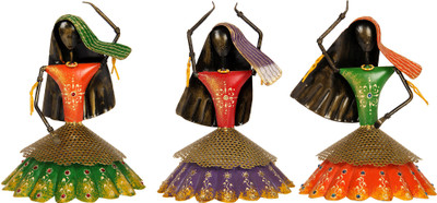 

NG Art Ventura Set of 3 Rural Women Iron Gagra Doll Decorative Showpiece - 10 cm(Iron, Multicolor)
