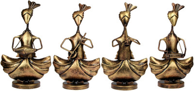 

NG Art Ventura Set 4 Squatting Handcrafted Musicians (12 Inches Tall) Decorative Showpiece - 33 cm(Wooden, Iron, Multicolor)