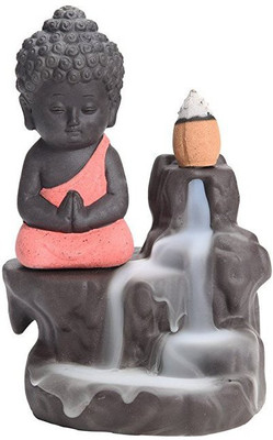 

Smart Products buddha backflow incense burner Decorative Showpiece - 12.4 cm(Pottery, Black, Orange)