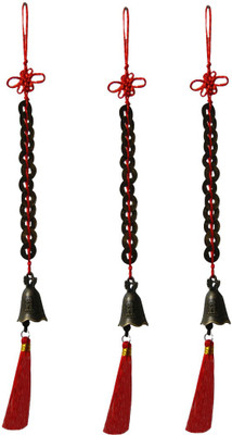 

DivyaMantra Divya Mantra Set of Three Feng Shui 12 Coins Bell Hanging With Red Strings For Good Fortune Decorative Showpiece - 13 cm(Zinc, Multicolor)
