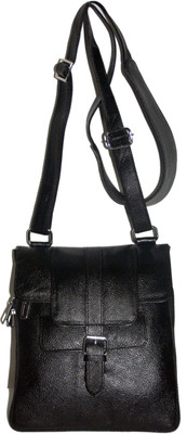 

PE Men & Women Casual Black Genuine Leather Sling Bag