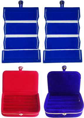 

Funkroo Combo 2 pc blue earring folder 1 red ear ring box and 1 pc blue ring box jewelry vanity box Makeup Vanity Box(Multicolor)