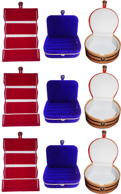 

Funkroo Combo 3 pc red earring folder 3 blue ear ring box and 3 pc bangle box jewelry vanity case Makeup Vanity Box(Multicolor)