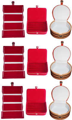 

Funkroo Combo 3 pc red earring folder 3 red ear ring box and 3 pc bangle box jewelry vanity case Makeup Vanity Box(Multicolor)