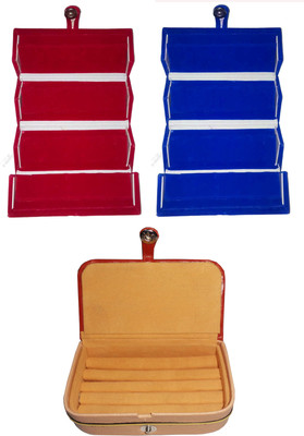 

Funkroo Combo 1 pc red earring folder 1 pc blue ear ring folder 1 pc ring jewelry vanity box Makeup Vanity Box(Multicolor)