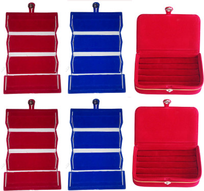 

Funkroo Combo 2 pc red earring folder 2 pc blue ear ring folder 2 pc ring jewelry vanity box Makeup Vanity Box(Multicolor)