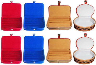 

Funkroo Combo 2 pc blue earring box 2 pc red ear ring box 2 pc brown earring folder 2 pc bangle jewelry vanity case Makeup Vanity Box(Multicolor)