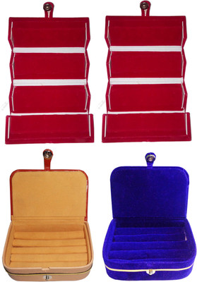 

Funkroo Combo 2 pc red earring folder 1 pc ring box and 1 pc blue ear ring box jewelry vanity box Makeup Vanity Box(Multicolor)