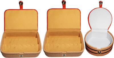 

Funkroo Combo 1 pc earring box 1 pc ear ring folder 1 pc bangle box jewelry vanity case Makeup Vanity Box(Multicolor)