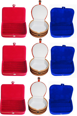 

Funkroo Combo 3 pc red ring box 3 pc blue ear ring box and 3 pc bangle box Makeup Vanity Box(Multicolor)