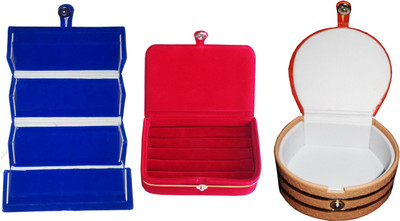 

Funkroo Combo 1 pc blue earring folder 1 red ear ring box and 1 pc bangle box jewelry vanity case Makeup Vanity Box(Multicolor)