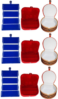 

Funkroo Combo 3 pc blue earring folder 3 red ear ring box and 3 pc bangle box jewelry vanity case Makeup Vanity Box(Multicolor)