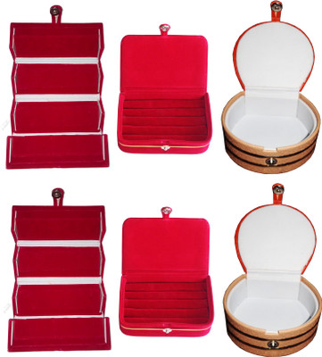 

Funkroo Combo 2 pc red earring folder 2 red ear ring box and 2 pc bangle box jewelry vanity case Makeup Vanity Box(Multicolor)