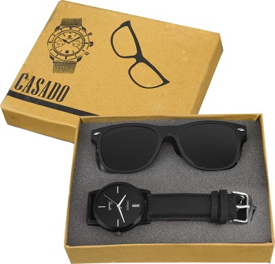 Casado 1BL168BL Attractive MATTE Black Watch + MATTE Black Sunglass Combo Pack Watch  - For Men   Watches  (Casado)