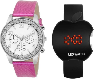COSMIC BLACK APPLE LED BOYS WATCH WITH Stylist Diamond STUDDED Analogue SHINY PINK STRAP LADIES PARTY WEAR Watch  - For Women   Watches  (COSMIC)