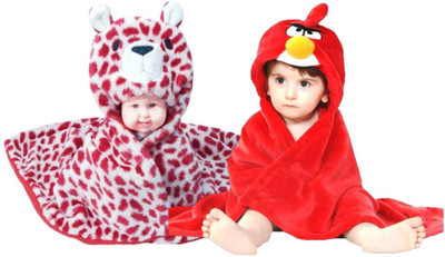 

BRANDONN Animal  Hooded Baby Blanket(Fur, Red