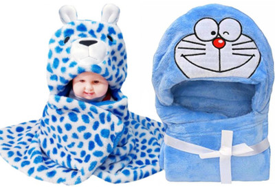 

BRANDONN Animal  Hooded Baby Blanket(Fur, Dark Blue