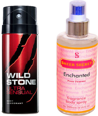 

Wild Stone ULTRA SENSUAL 150 ML with SHEER SECRET ENCHANTED WOMEN BODY MIST 200 ML(Set of 2)