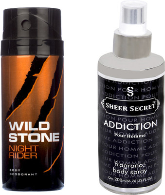 

Wild Stone NIGHT RIDER 150 ML with SHEER SECRET ADDICTION MEN BODY MIST 200 ML(Set of 2)