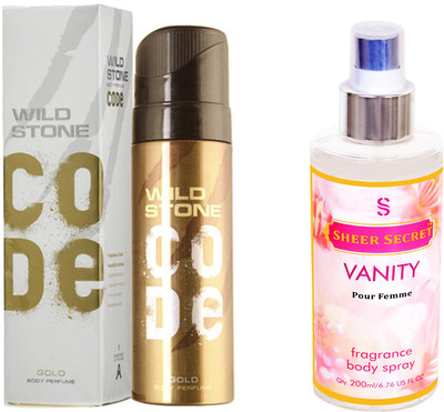 

Wild Stone CODE GOLD 120 ML with SHEER SECRET VANITY WOMEN BODY MIST 200 ML(Set of 2)