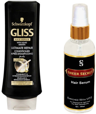 

Schwarzkopf ULTIMATE REPAIR CONDITIONER 200ML with SHEER SECRET SERUM 100ML(Set of 2)
