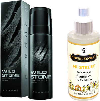 

Wild Stone CHROME 120 ML with SHEER SECRET HI STREET WOMEN BODY MIST 200 ML(Set of 2)