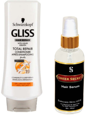 

Schwarzkopf TOTAL REPAIR CONDITIONER 400ML with SHEER SECRET SERUM 100ML(Set of 2)
