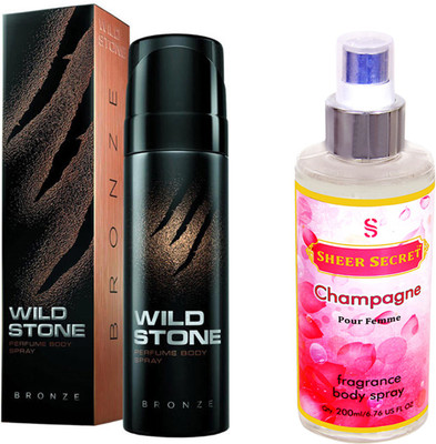 

Wild Stone BRONZE 120 ML with SHEER SECRET CHAMPAGNE WOMEN BODY MIST 200 ML(Set of 2)