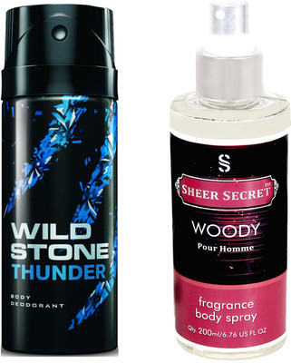 

Wild Stone THUNDER 150 ML with SHEER SECRET WOODY MEN BODY MIST 200 ML(Set of 2)