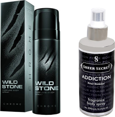 Wild Stone CHROME 120 ML with SHEER SECRET ADDICTION MEN BODY MIST 200 ML(Set of 2)