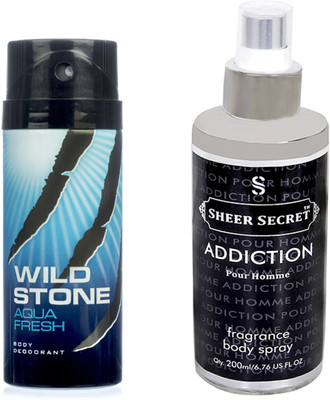 

Wild Stone AQUA 150 ML with SHEER SECRET ADDICTION MEN BODY MIST 200 ML(Set of 2)