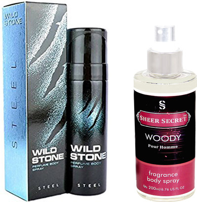 

Wild Stone STEEL 120 ML with SHEER SECRET WOODY MEN BODY MIST 200 ML(Set of 2)