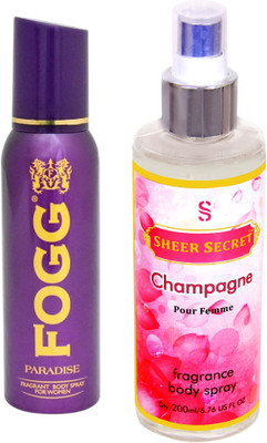 

Fogg PARADISE 150 ML with CHAMPAGNE WOMEN BODY MIST 200 ML(Set of 2)