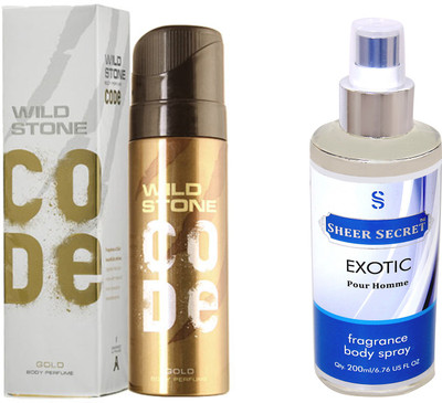 Wild Stone CODE GOLD 120 ML with SHEER SECRET EXOTIC MEN BODY MIST 200 ML(Set of 2)