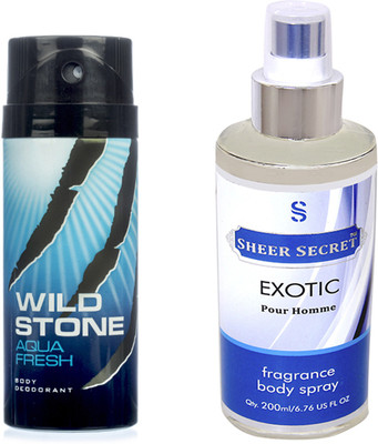 

Wild Stone AQUA 150 ML with SHEER SECRET EXOTIC MEN BODY MIST 200 ML(Set of 2)
