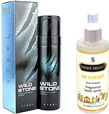 

Wild Stone STEEL 120 ML with SHEER SECRET HI STREET WOMEN BODY MIST 200 ML(Set of 2)