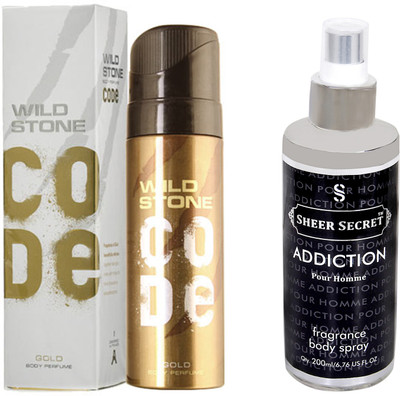 

Wild Stone CODE GOLD 120 ML with SHEER SECRET ADDICTION MEN BODY MIST 200 ML(Set of 2)