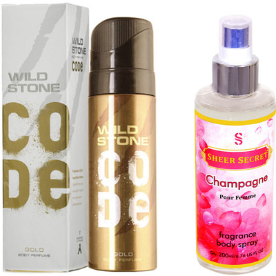 

Wild Stone CODE GOLD 120 ML with SHEER SECRET CHAMPAGNE WOMEN BODY MIST 200 ML(Set of 2)