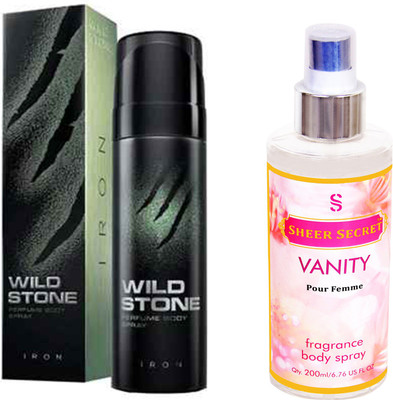 Wild Stone IRON 120 ML with SHEER SECRET VANITY WOMEN BODY MIST 200 ML(Set of 2)