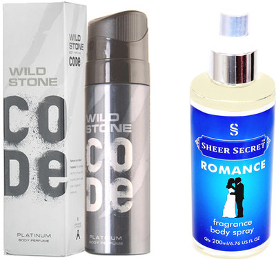 Wild Stone CODE PLATINUM 120 ML with SHEER SECRET ROMANCE BODY MIST 200 ML(Set of 2)