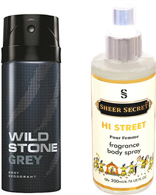 

Wild Stone GREY 150 ML with SHEER SECRET HI STREET WOMEN BODY MIST 200 ML(Set of 2)
