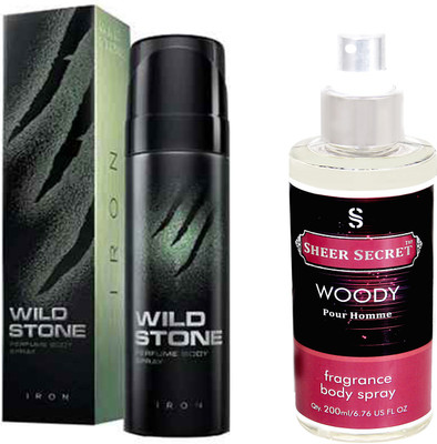 

Wild Stone IRON 120 ML with SHEER SECRET WOODY MEN BODY MIST 200 ML(Set of 2)