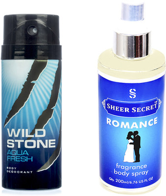 

Wild Stone AQUA 150 ML with SHEER SECRET ROMANCE BODY MIST 200 ML(Set of 2)