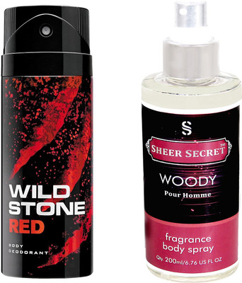 

Wild Stone RED 150 ML with SHEER SECRET WOODY MEN BODY MIST 200 ML(Set of 2)