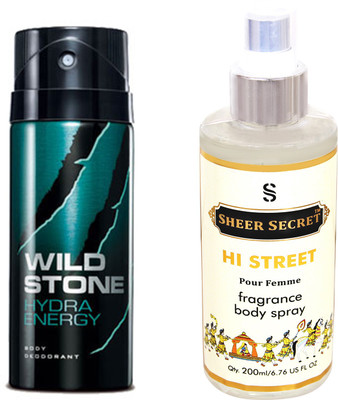 

Wild Stone HYDRA 150 ML with SHEER SECRET HI STREET WOMEN BODY MIST 200 ML(Set of 2)