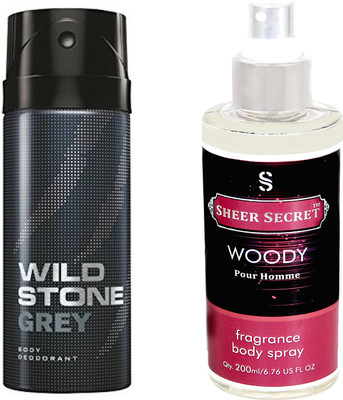 

Wild Stone GREY 150 ML with SHEER SECRET WOODY MEN BODY MIST 200 ML(Set of 2)
