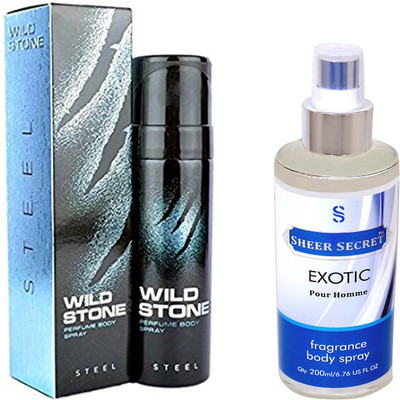 

Wild Stone STEEL 120 ML with SHEER SECRET EXOTIC MEN BODY MIST 200 ML(Set of 2)