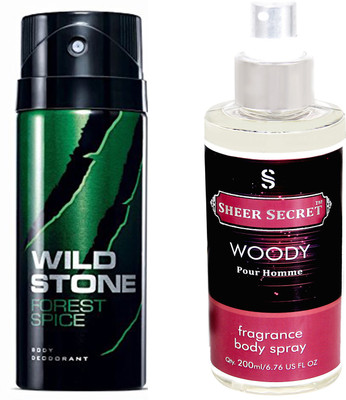 

Wild Stone FOREST 150 ML with SHEER SECRET WOODY MEN BODY MIST 200 ML(Set of 2)