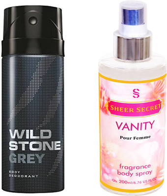 

Wild Stone GREY 150 ML with SHEER SECRET VANITY WOMEN BODY MIST 200 ML(Set of 2)